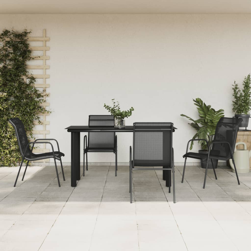 3-tlg. Garten-Essgruppe Schwarz Stahl und Textilene