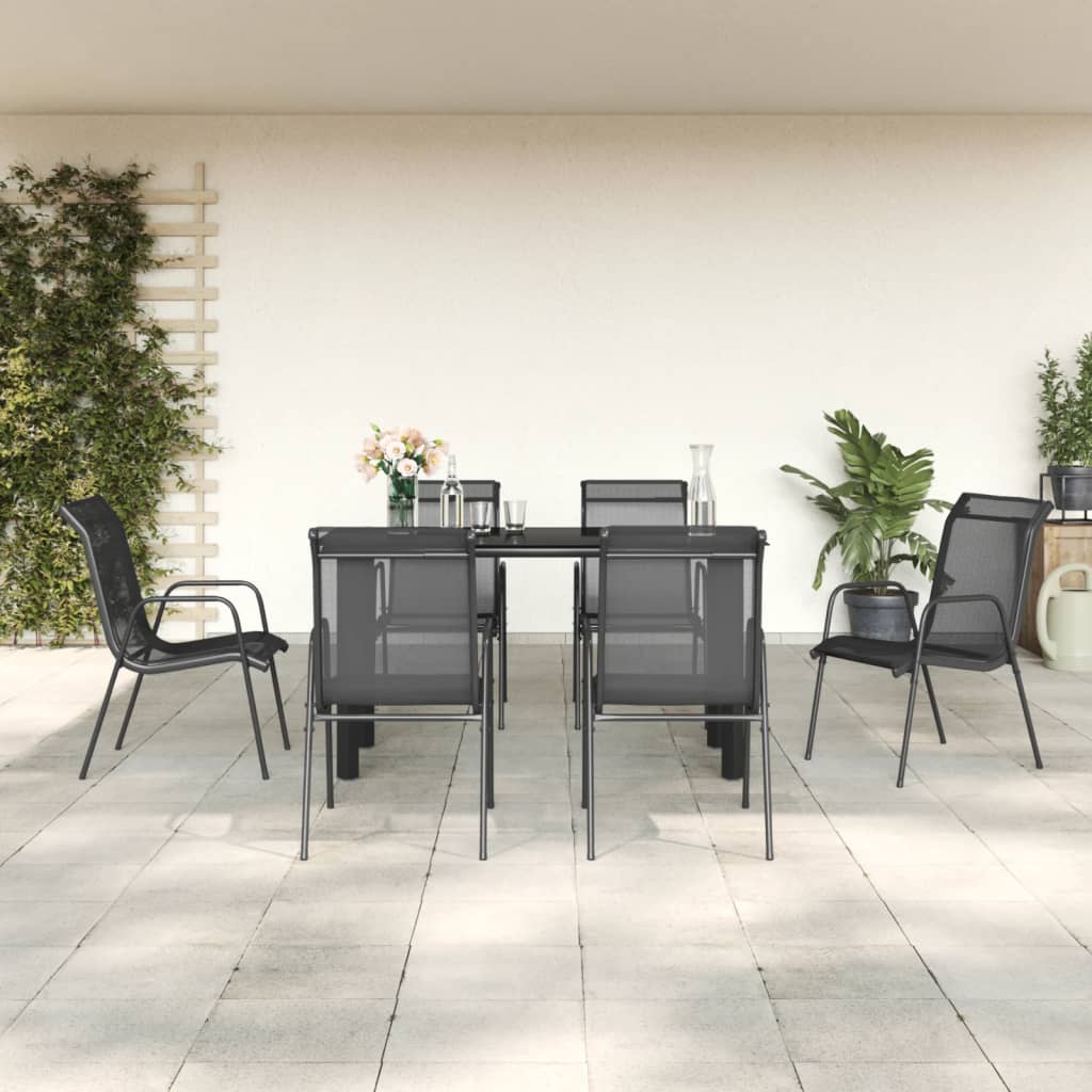3-tlg. Garten-Essgruppe Schwarz Stahl und Textilene