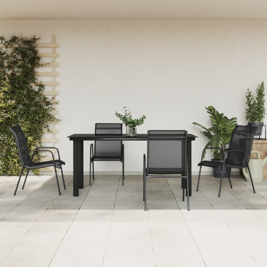 3-tlg. Garten-Essgruppe Schwarz Stahl und Textilene
