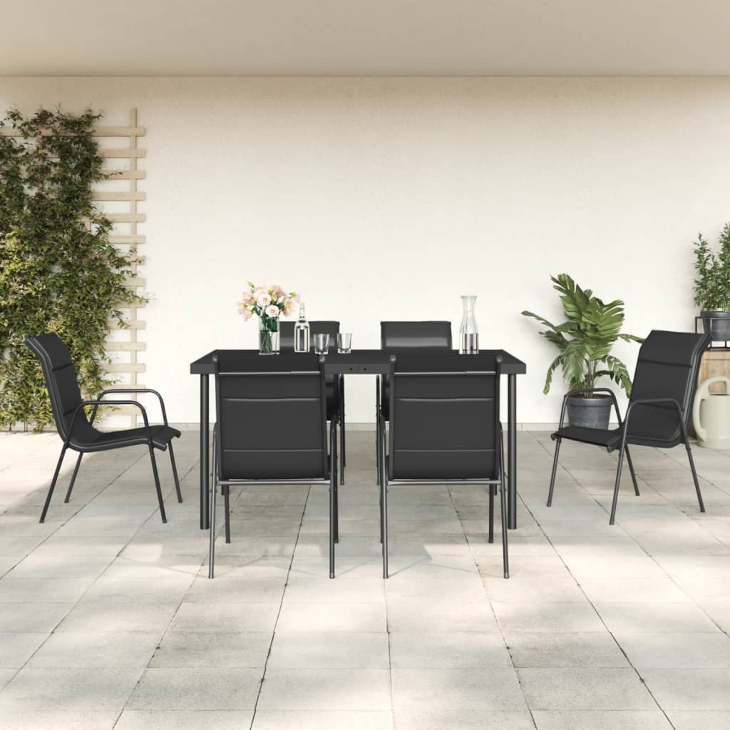5-tlg. Garten-Essgruppe Schwarz Stahl und Textilene