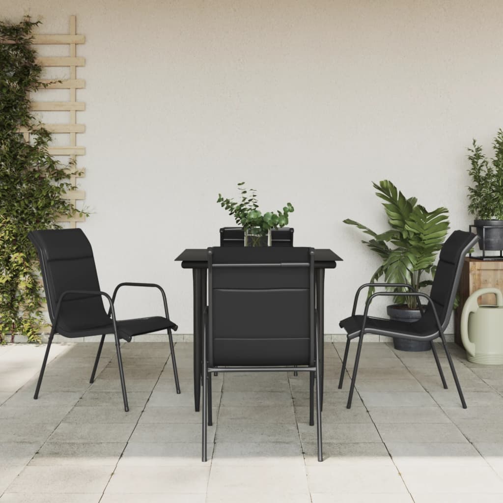 3-tlg. Garten-Essgruppe Schwarz Stahl und Textilene