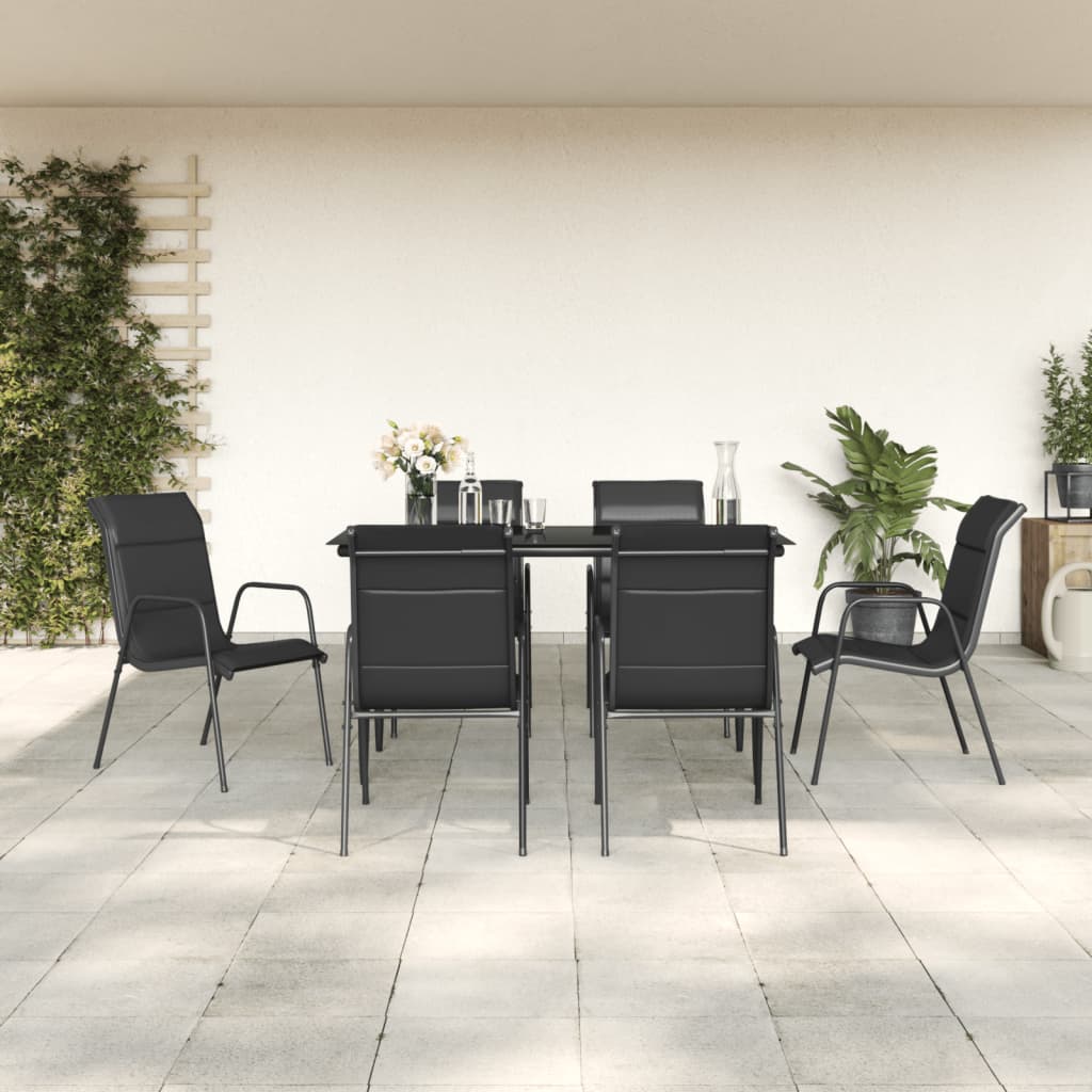 3-tlg. Garten-Essgruppe Schwarz Stahl und Textilene