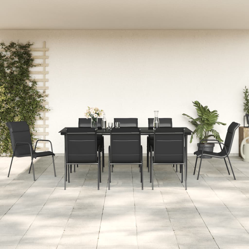 3-tlg. Garten-Essgruppe Schwarz Stahl und Textilene