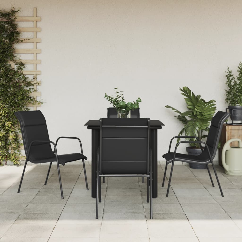 3-tlg. Garten-Essgruppe Schwarz Stahl und Textilene