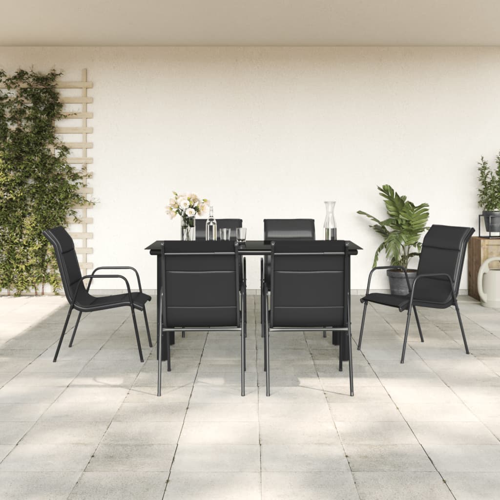 3-tlg. Garten-Essgruppe Schwarz Stahl und Textilene