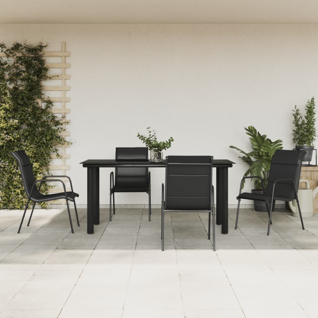 3-tlg. Garten-Essgruppe Schwarz Stahl und Textilene