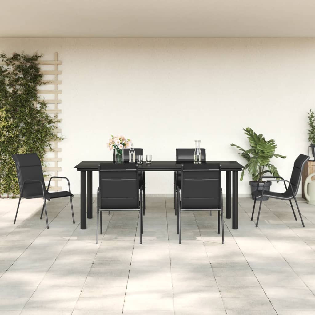 3-tlg. Garten-Essgruppe Schwarz Stahl und Textilene