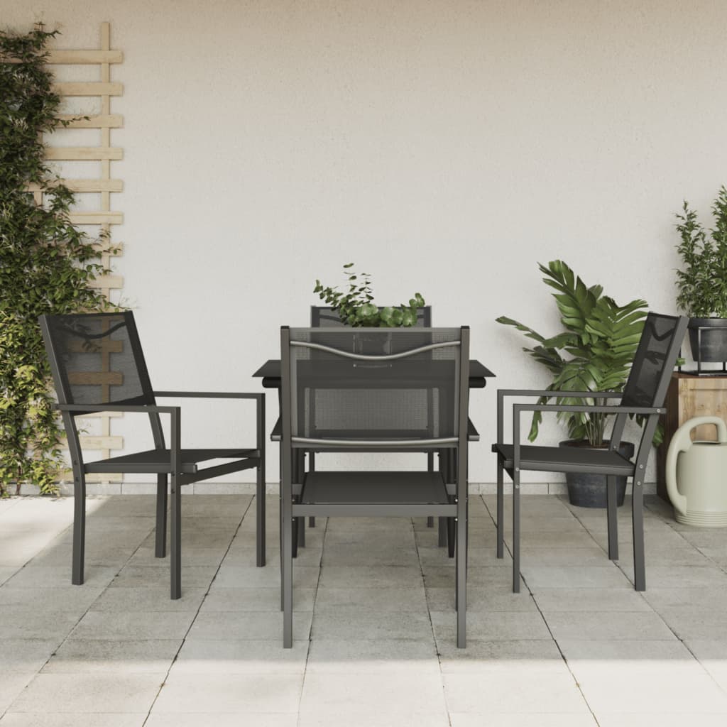 3-tlg. Garten-Essgruppe Schwarz Stahl und Textilene