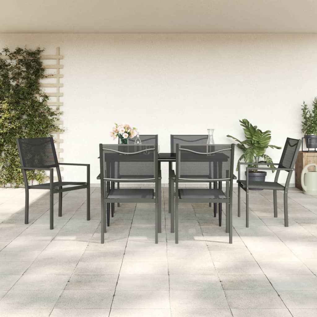 3-tlg. Garten-Essgruppe Schwarz Stahl und Textilene