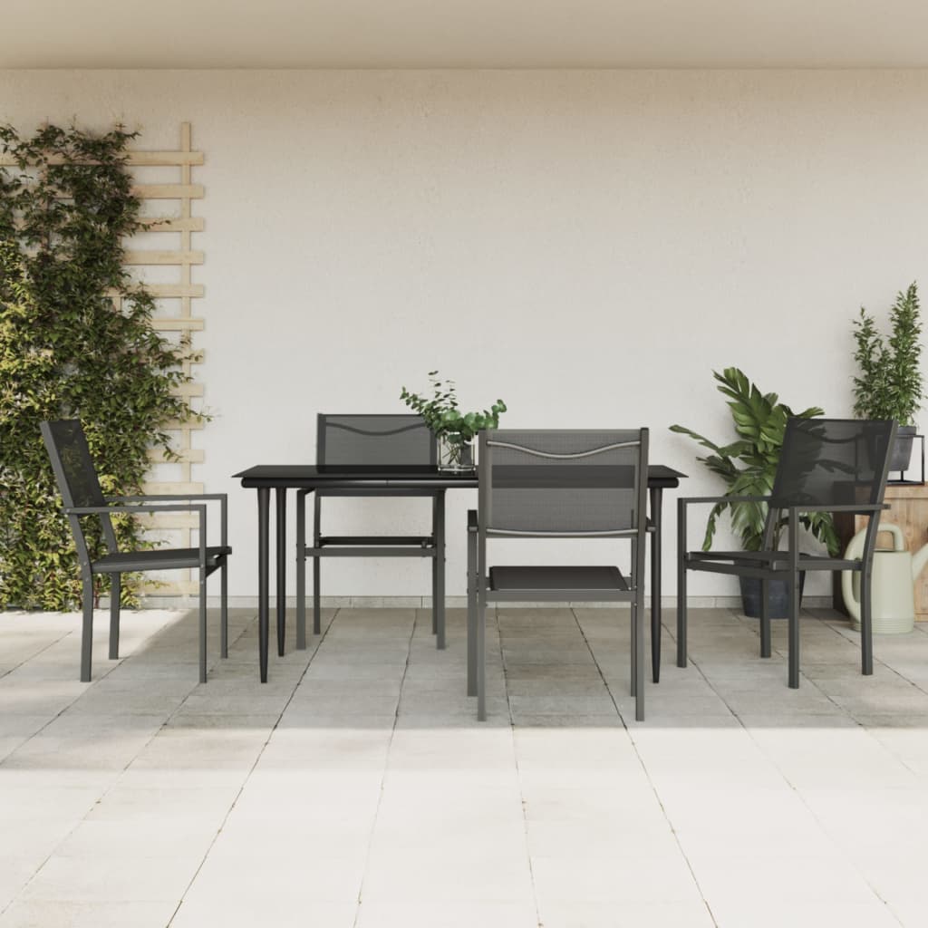 3-tlg. Garten-Essgruppe Schwarz Stahl und Textilene