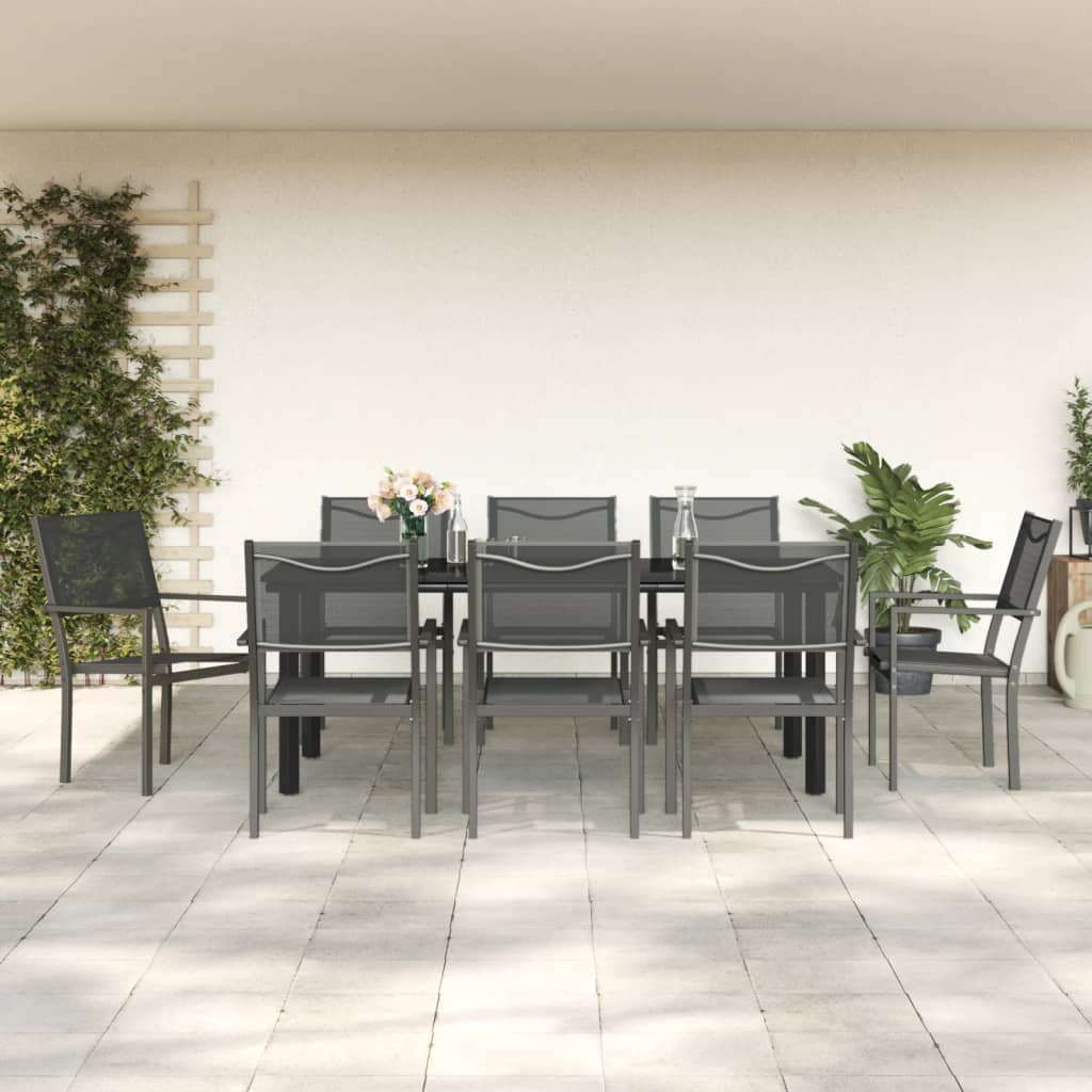 3-tlg. Garten-Essgruppe Schwarz Stahl und Textilene