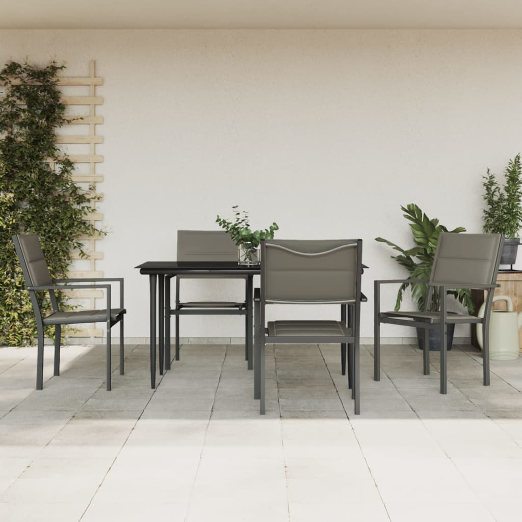 3-tlg. Garten-Essgruppe Schwarz Stahl und Textilene