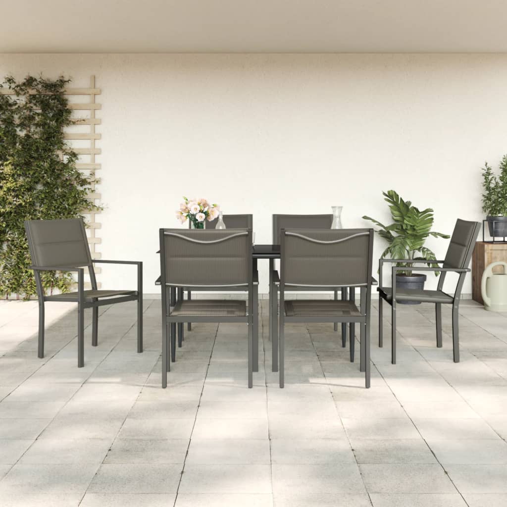 3-tlg. Garten-Essgruppe Schwarz Stahl und Textilene