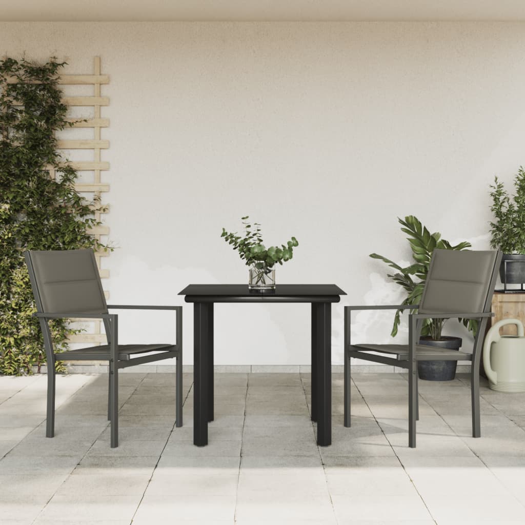 3-tlg. Garten-Essgruppe Schwarz Stahl und Textilene