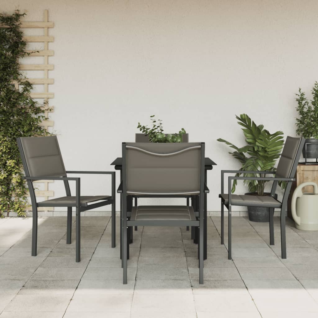 3-tlg. Garten-Essgruppe Schwarz Stahl und Textilene