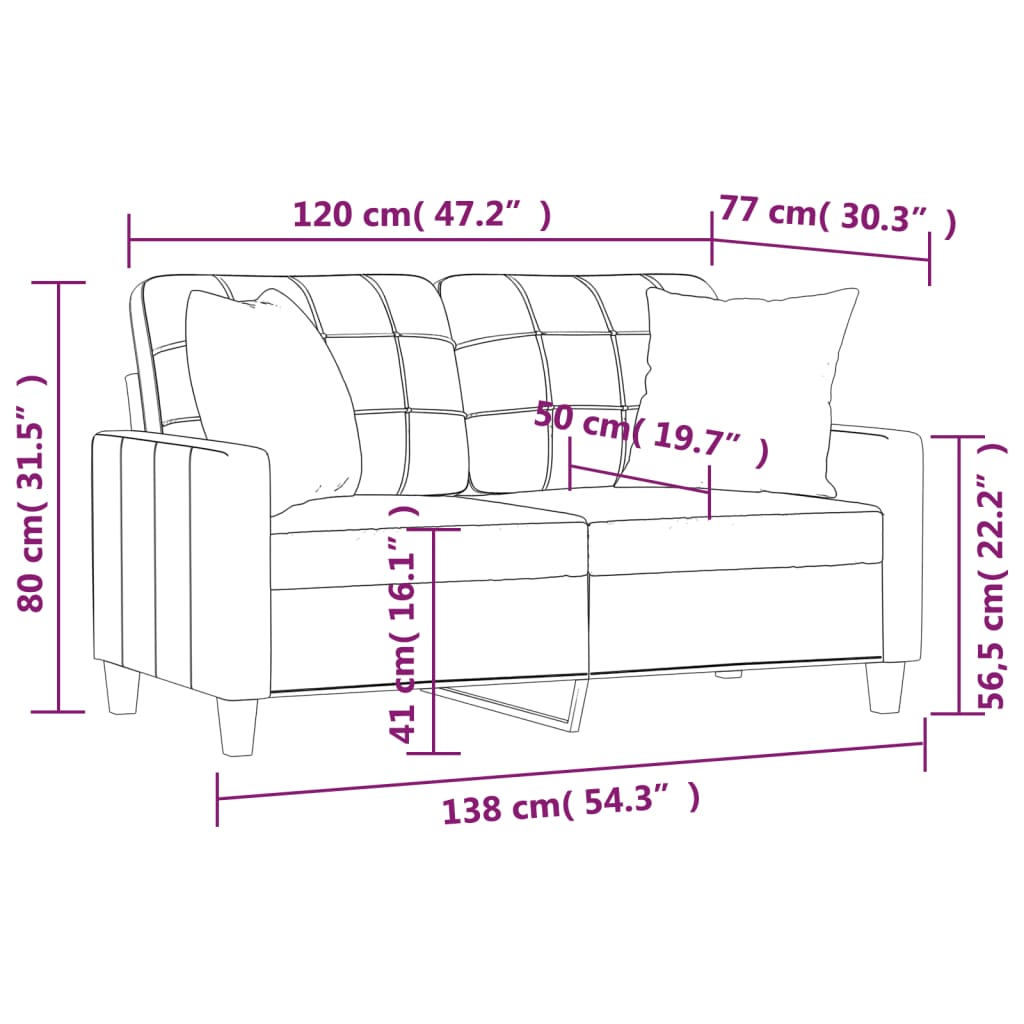 vidaXL 2-Sitzer-Sofa mit Zierkissen Schwarz 120 cm Kunstleder