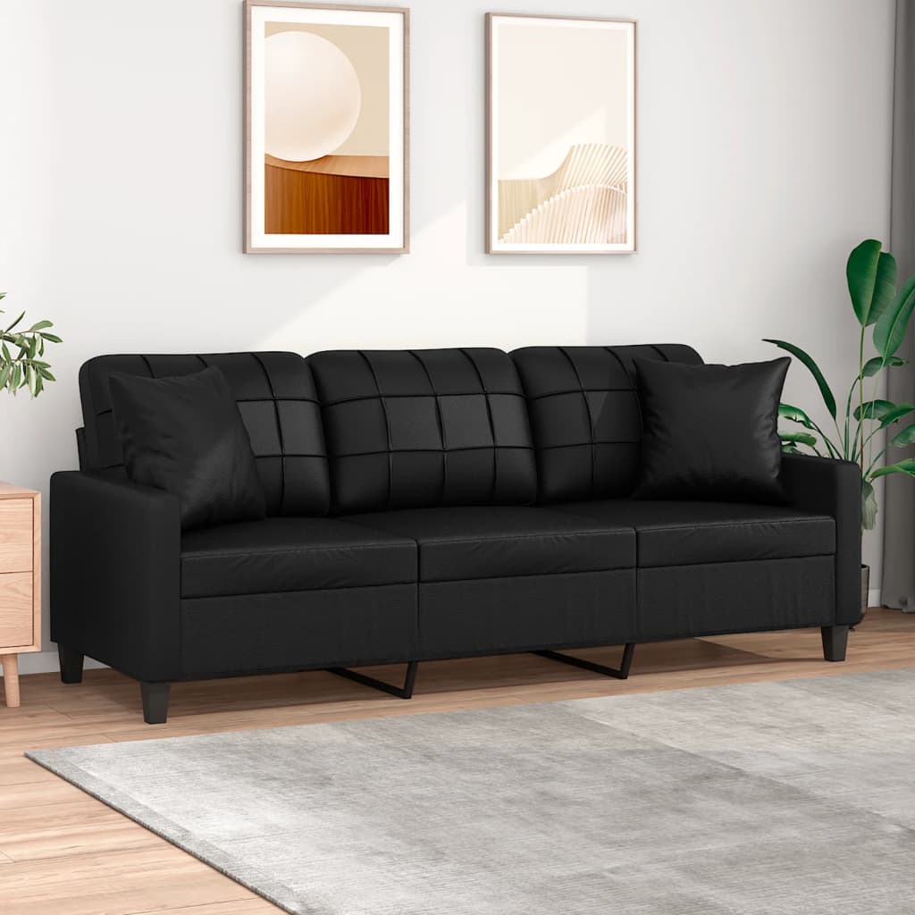 vidaXL 2-Sitzer-Sofa mit Zierkissen Schwarz 120 cm Kunstleder