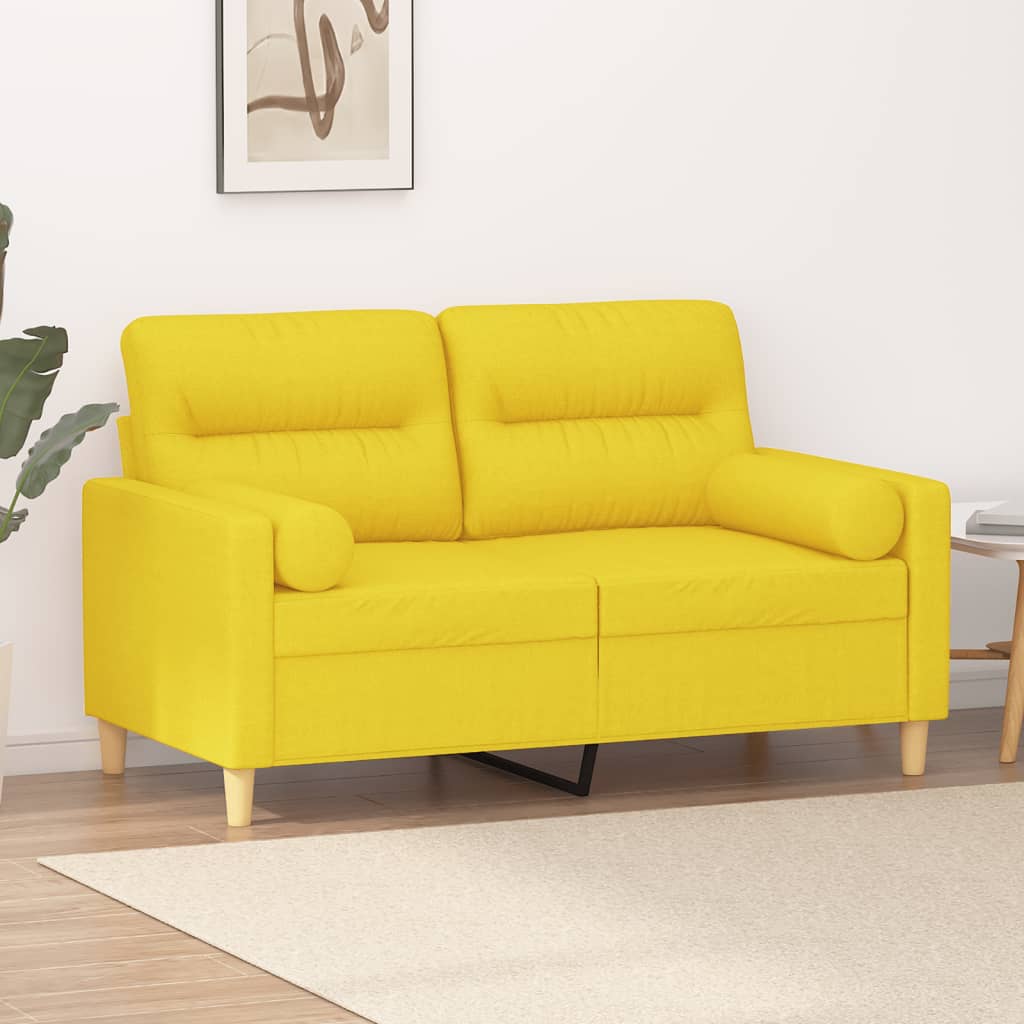 2-Sitzer-Sofa mit Zierkissen Hellgrau 120 cm Stoff