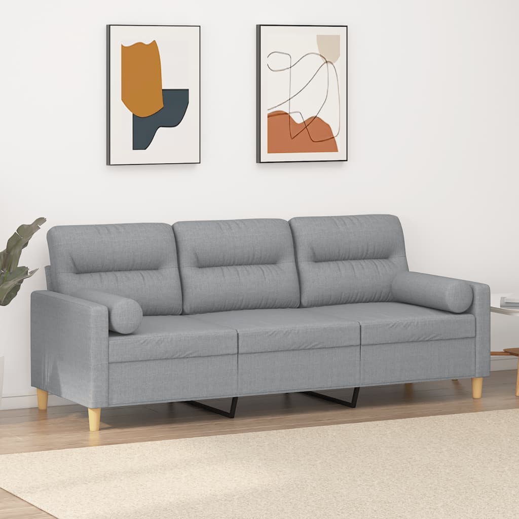 2-Sitzer-Sofa mit Zierkissen Hellgrau 120 cm Stoff