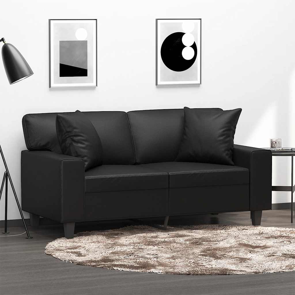 2-Sitzer-Sofa mit Zierkissen Schwarz 120 cm Kunstleder
