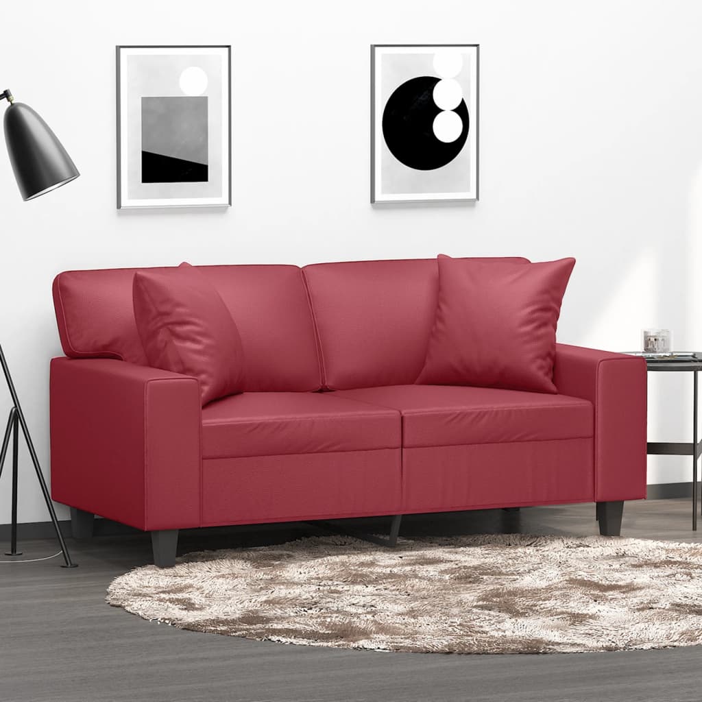 2-Sitzer-Sofa mit Zierkissen Schwarz 120 cm Kunstleder