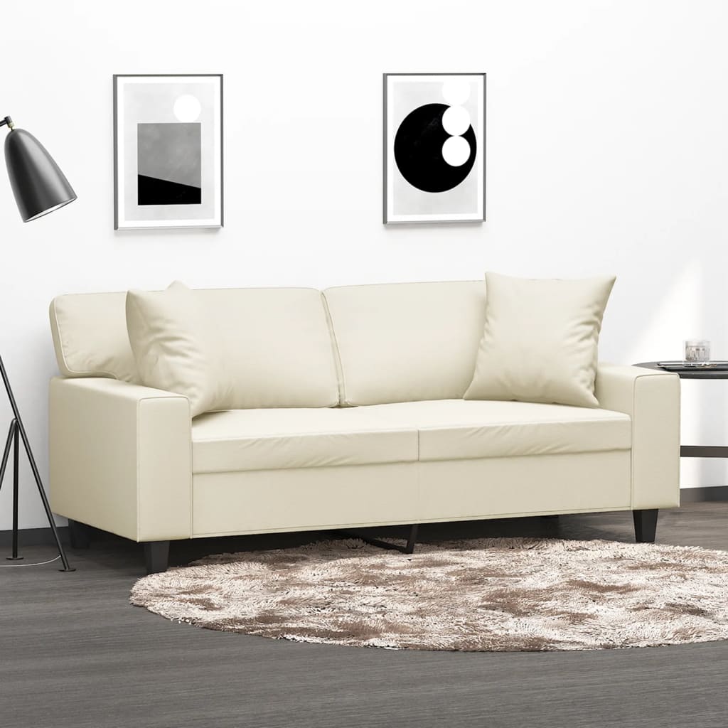 2-Sitzer-Sofa mit Zierkissen Schwarz 120 cm Kunstleder