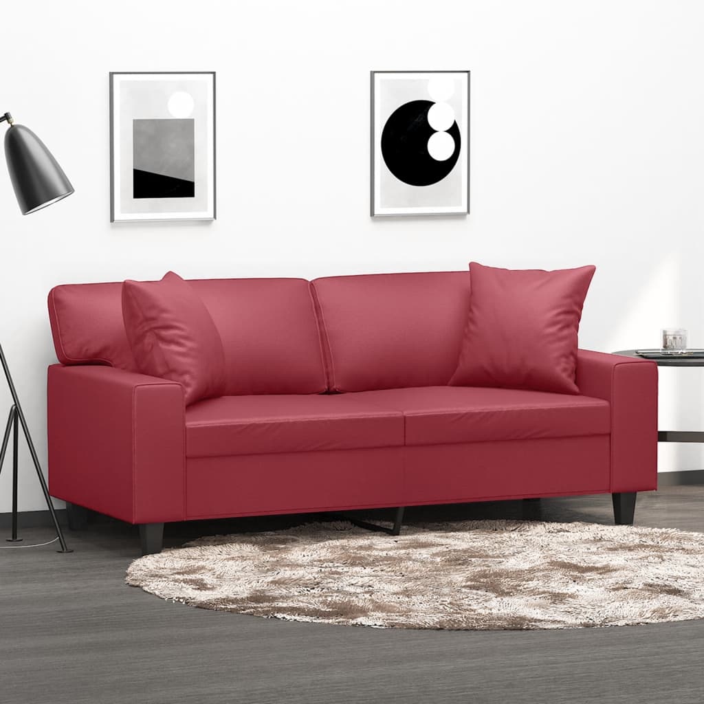 2-Sitzer-Sofa mit Zierkissen Schwarz 120 cm Kunstleder