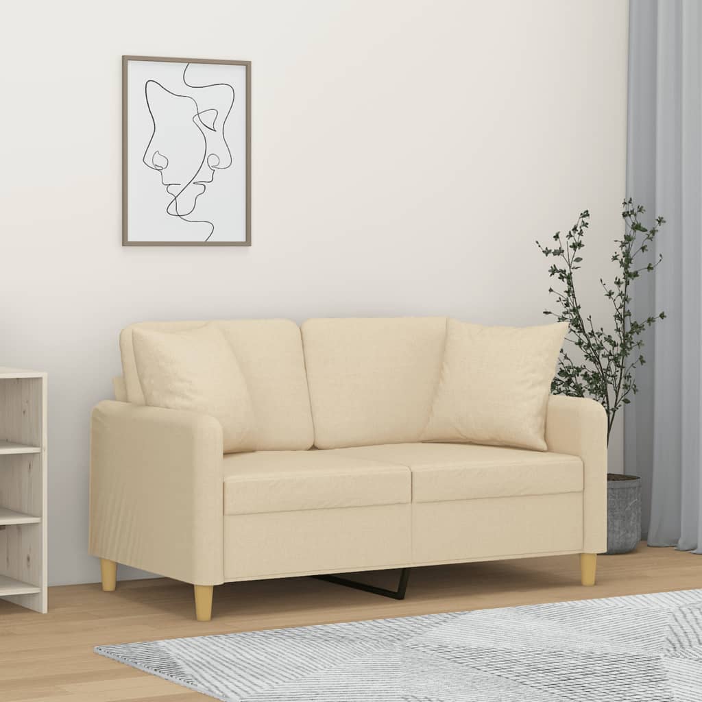 2-Sitzer-Sofa mit Zierkissen Hellgrau 120 cm Stoff