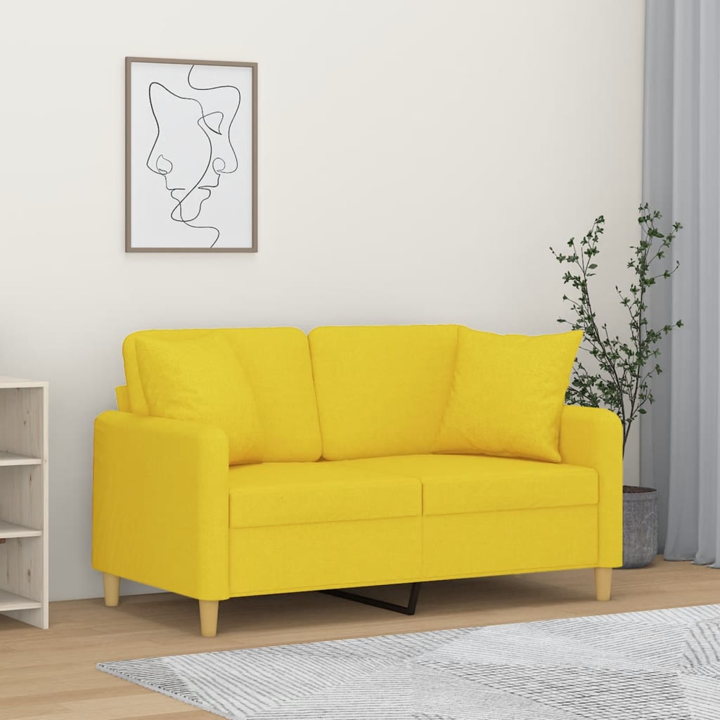 2-Sitzer-Sofa mit Zierkissen Hellgrau 120 cm Stoff
