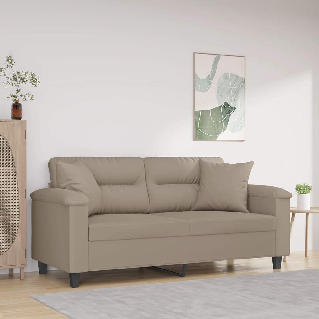 2-Sitzer-Sofa mit Kissen Taupe 120 cm Mikrofasergewebe