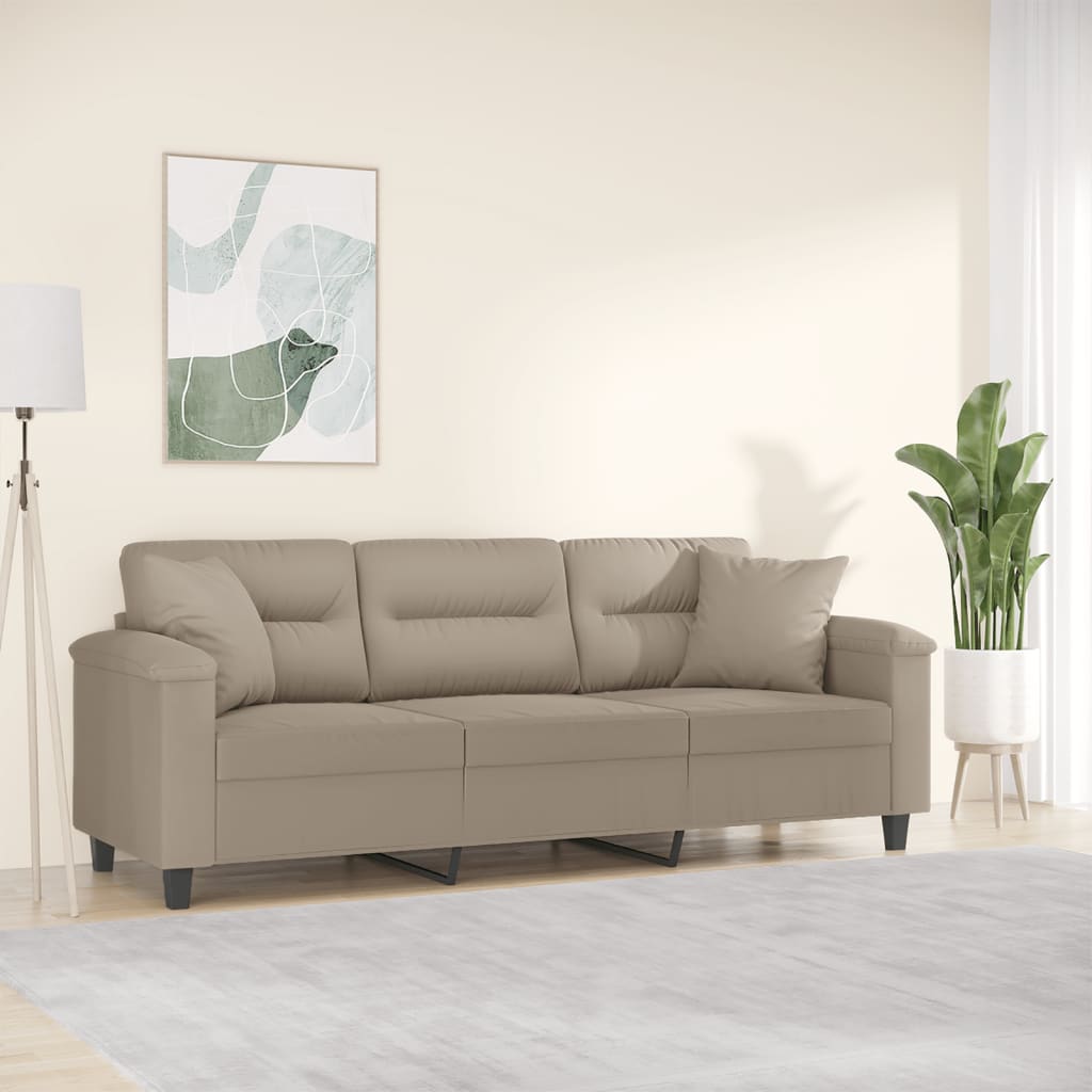 2-Sitzer-Sofa mit Kissen Taupe 120 cm Mikrofasergewebe