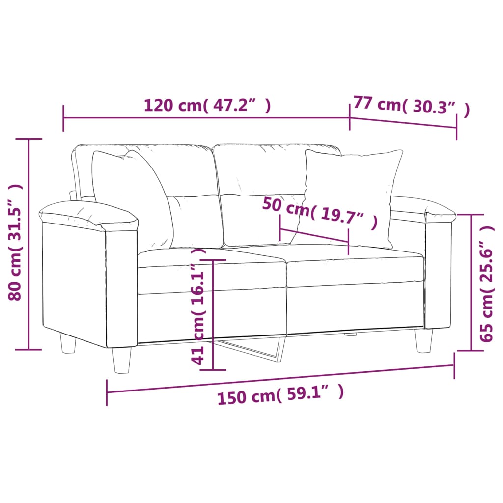 vidaXL 2-Sitzer-Sofa mit Zierkissen Schwarz 120 cm Kunstleder