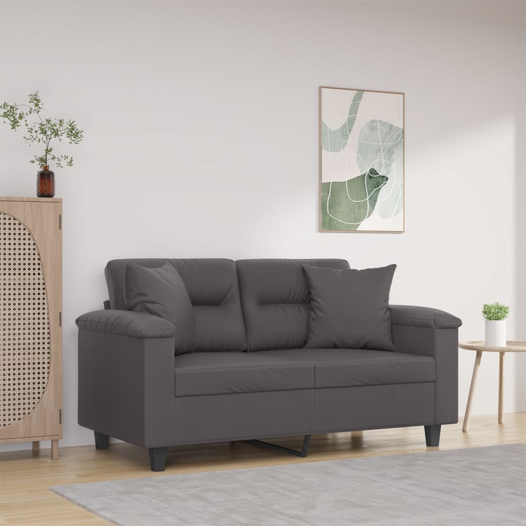 2-Sitzer-Sofa mit Zierkissen Schwarz 120 cm Kunstleder