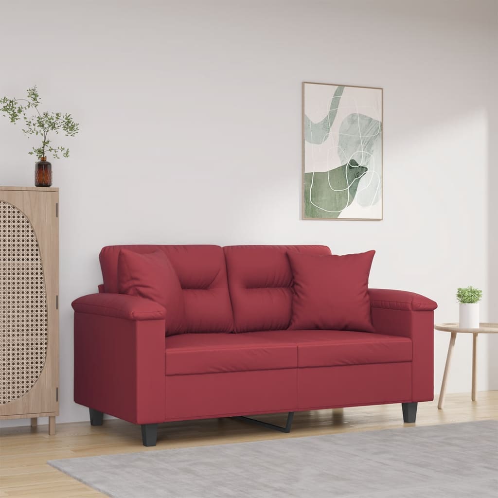 2-Sitzer-Sofa mit Zierkissen Schwarz 120 cm Kunstleder