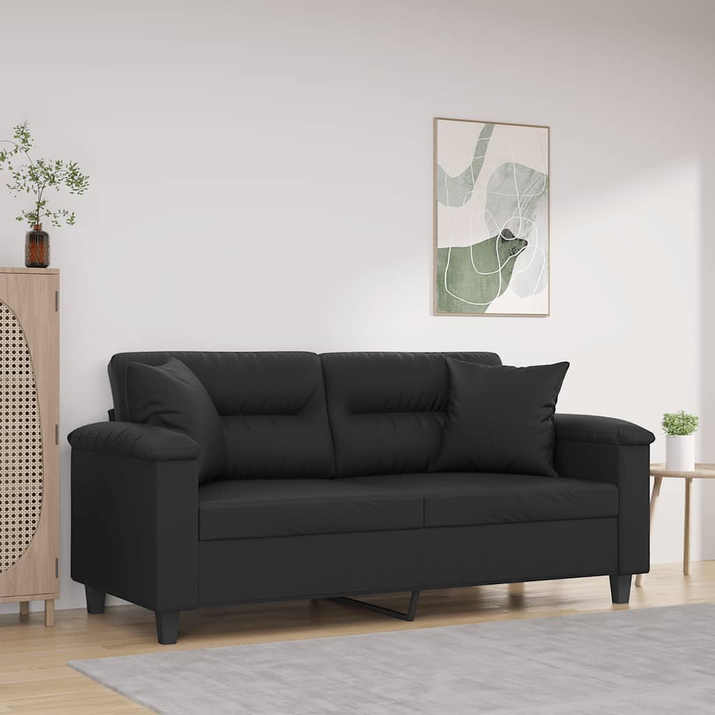 2-Sitzer-Sofa mit Zierkissen Schwarz 120 cm Kunstleder