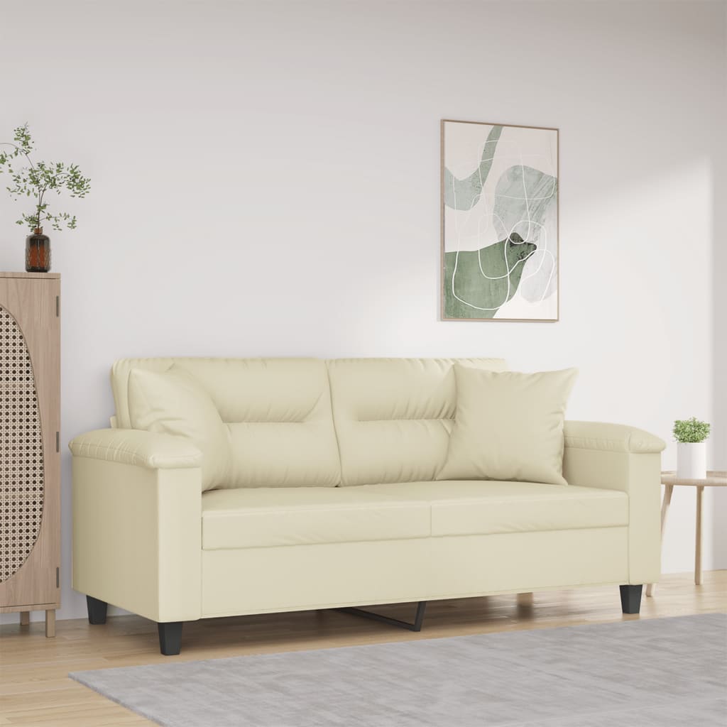 2-Sitzer-Sofa mit Zierkissen Schwarz 120 cm Kunstleder