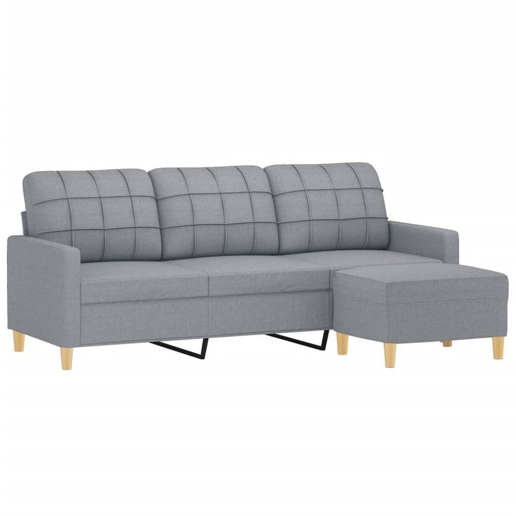 vidaXL 3-Sitzer-Sofa mit Hocker Hellgrau 180 cm Stoff