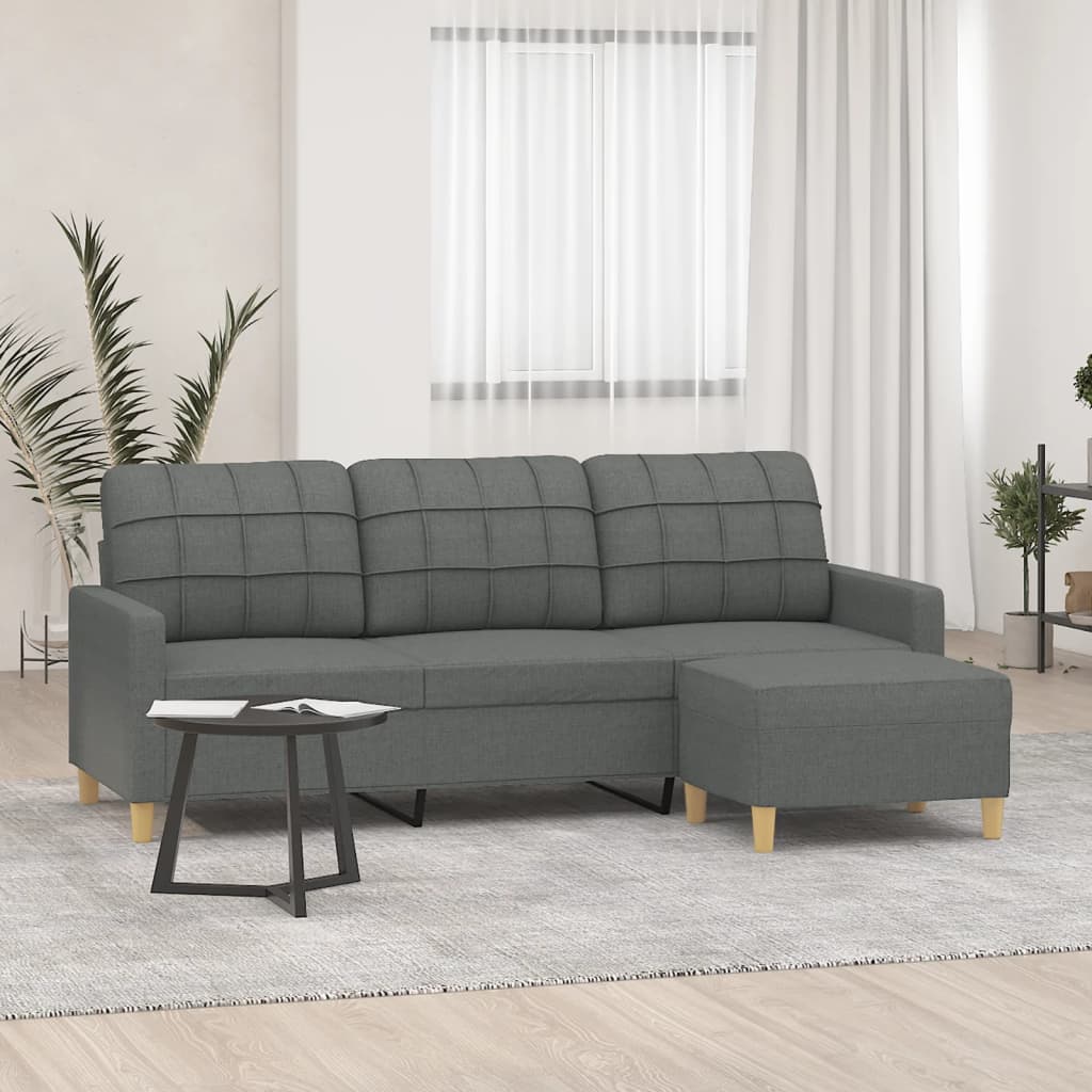 3-Sitzer-Sofa mit Hocker Hellgrau 180 cm Stoff