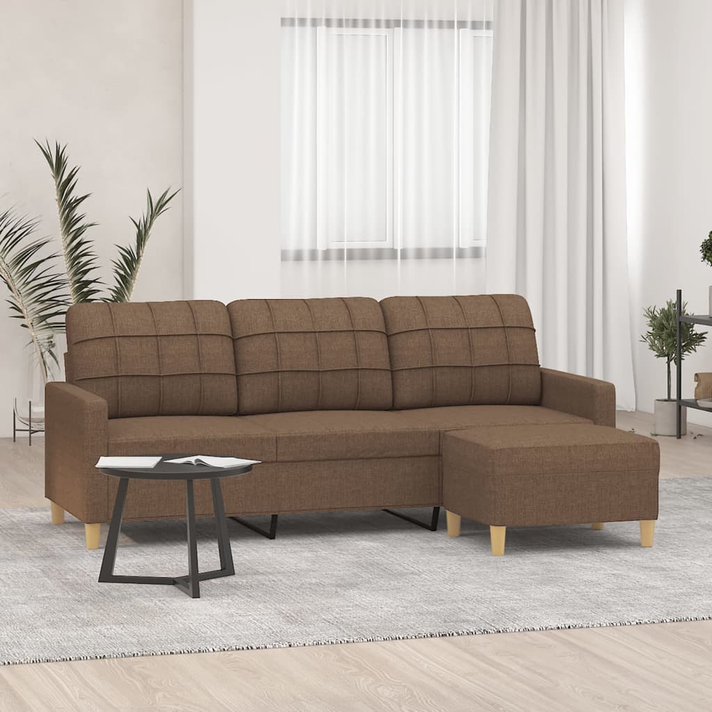 3-Sitzer-Sofa mit Hocker Hellgrau 180 cm Stoff