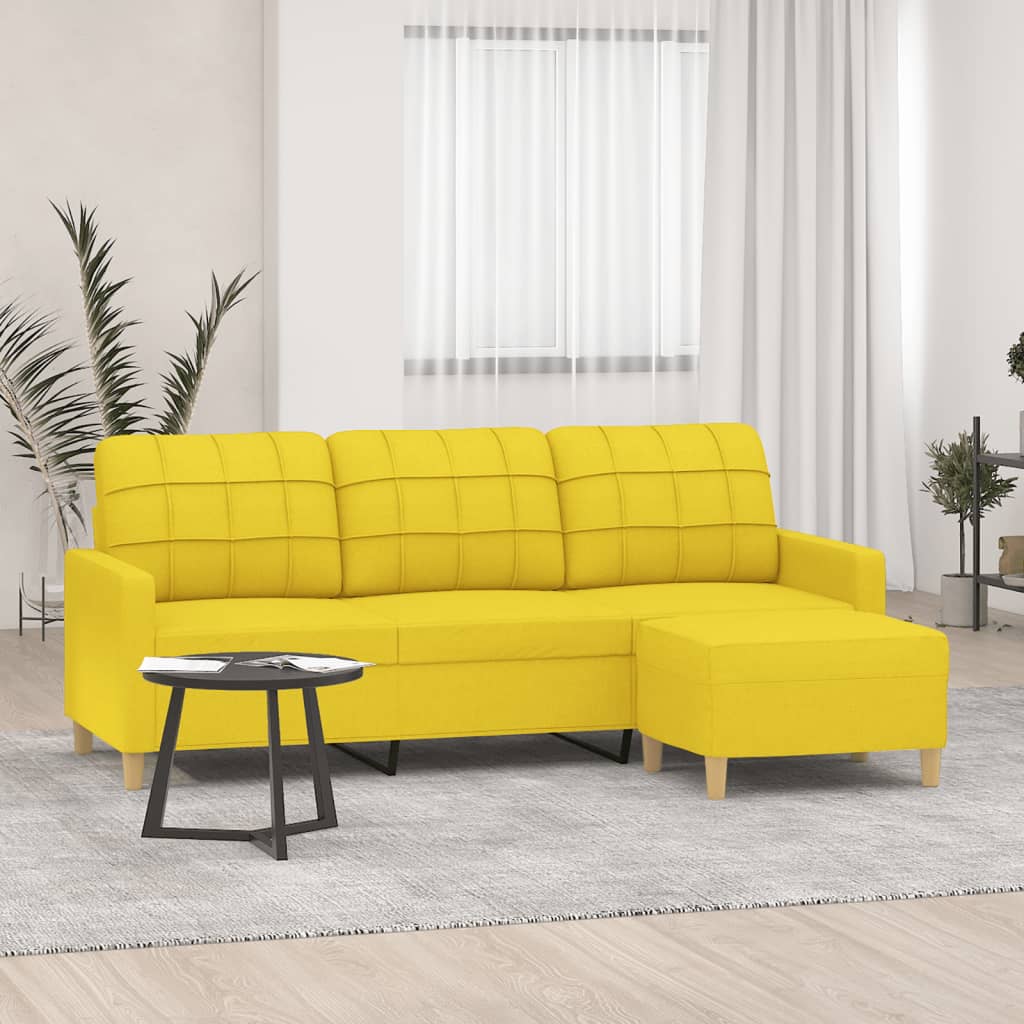 3-Sitzer-Sofa mit Hocker Hellgrau 180 cm Stoff
