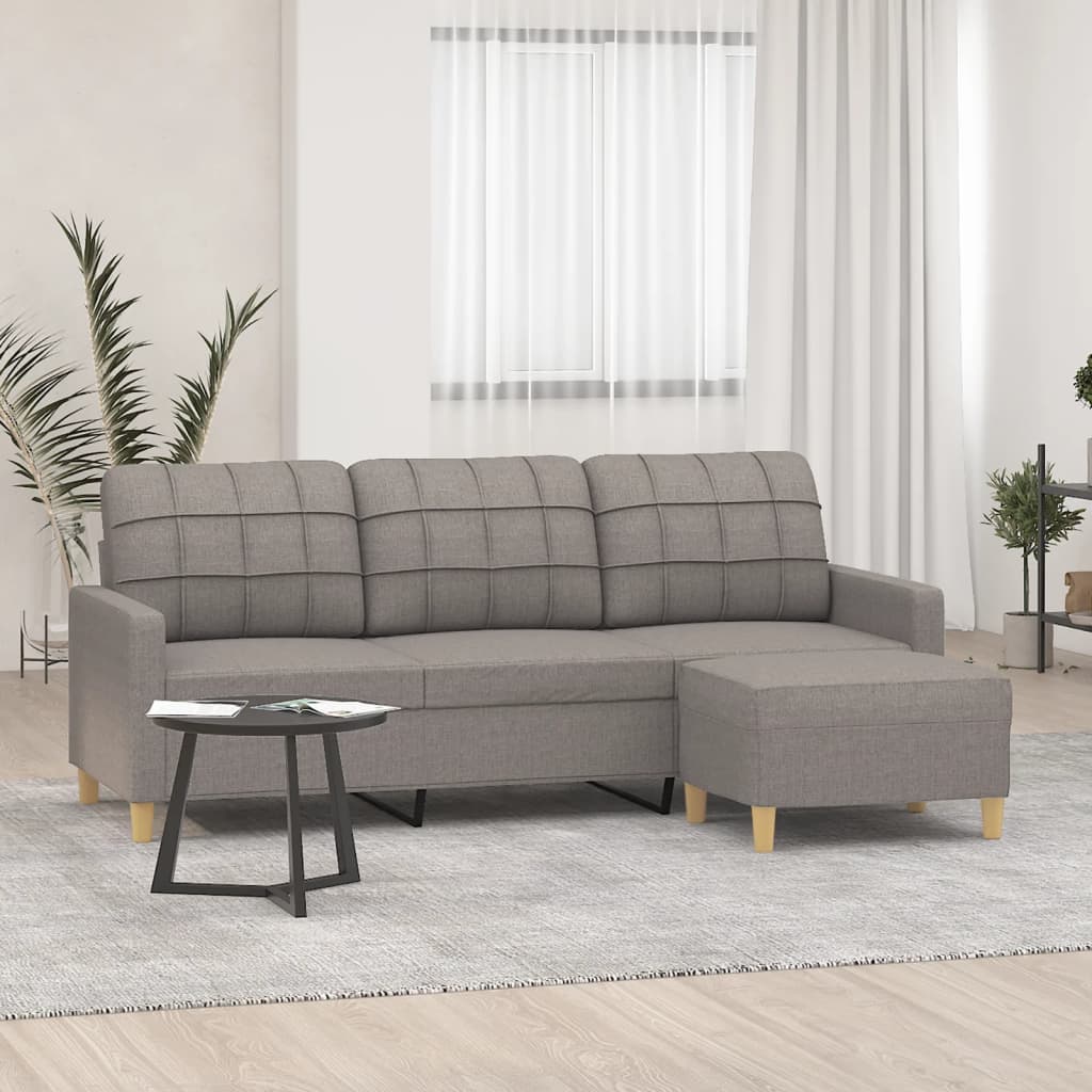 3-Sitzer-Sofa mit Hocker Hellgrau 180 cm Stoff