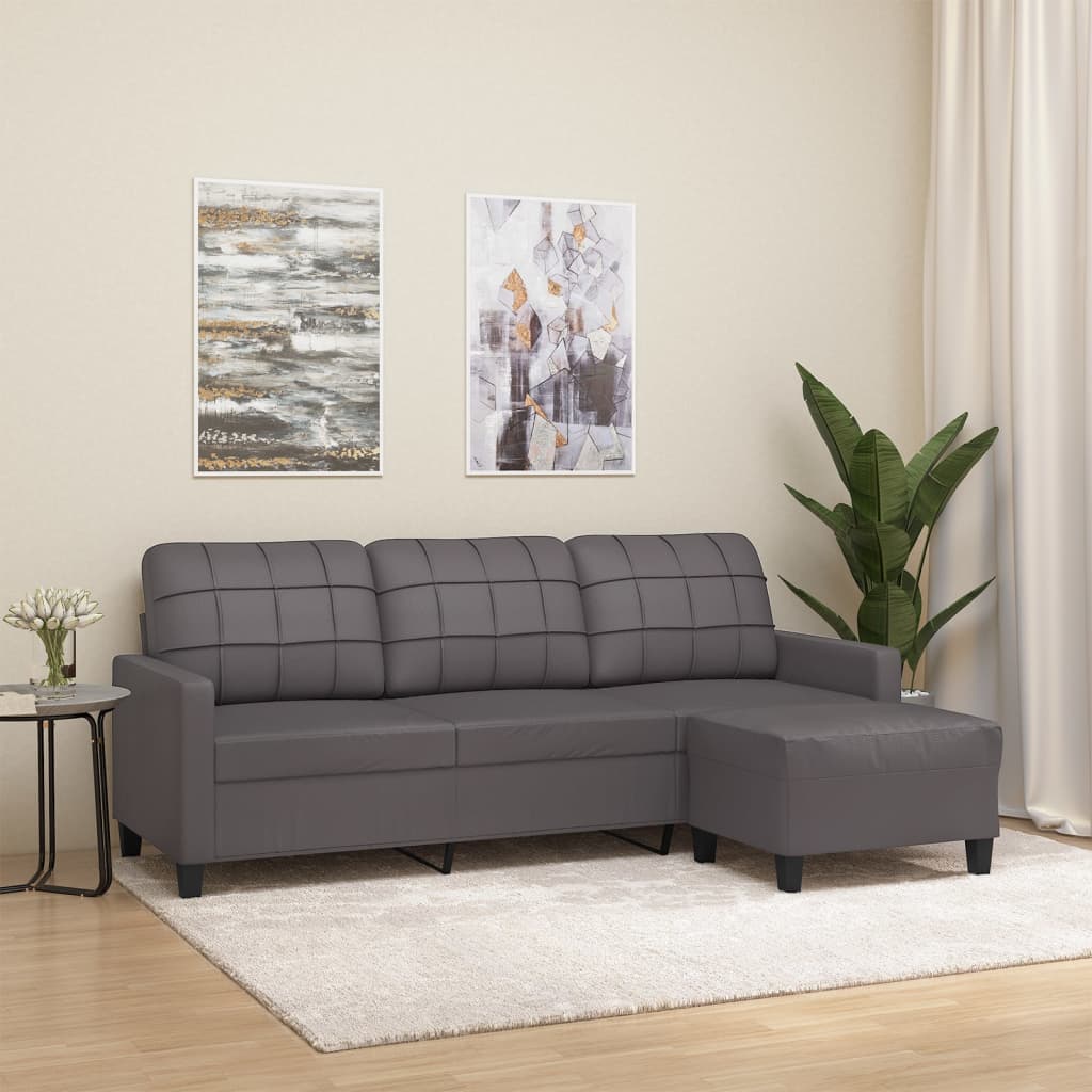vidaXL 3-Sitzer-Sofa mit Hocker Schwarz 180 cm Kunstleder