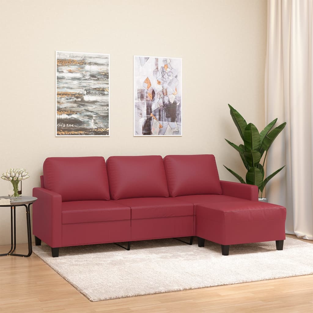 vidaXL 3-Sitzer-Sofa mit Hocker Schwarz 180 cm Kunstleder
