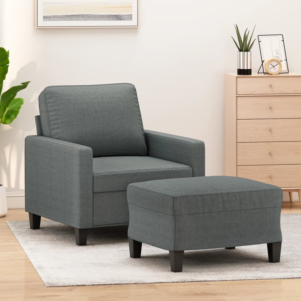 Sessel mit Hocker Hellgrau 60 cm Stoff