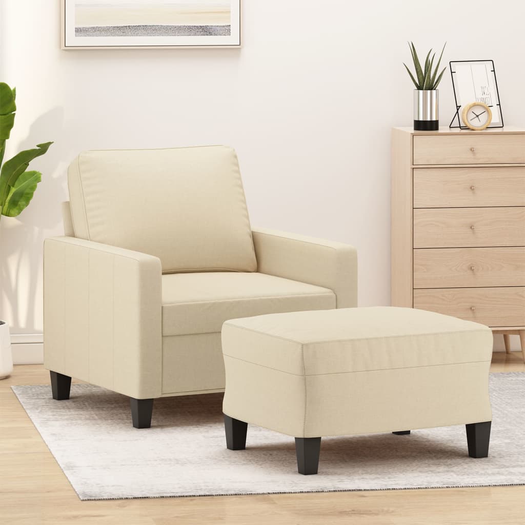 Sessel mit Hocker Hellgrau 60 cm Stoff