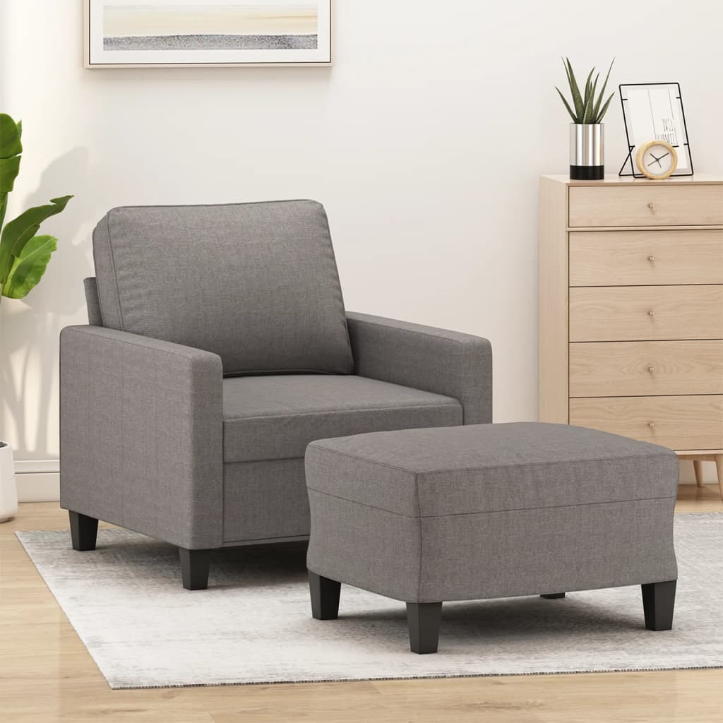 Sessel mit Hocker Hellgrau 60 cm Stoff
