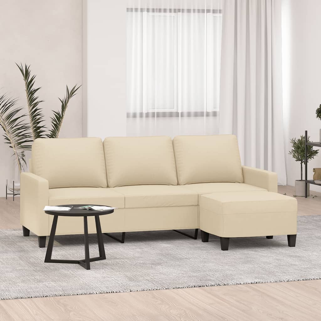 3-Sitzer-Sofa mit Hocker Hellgrau 180 cm Stoff