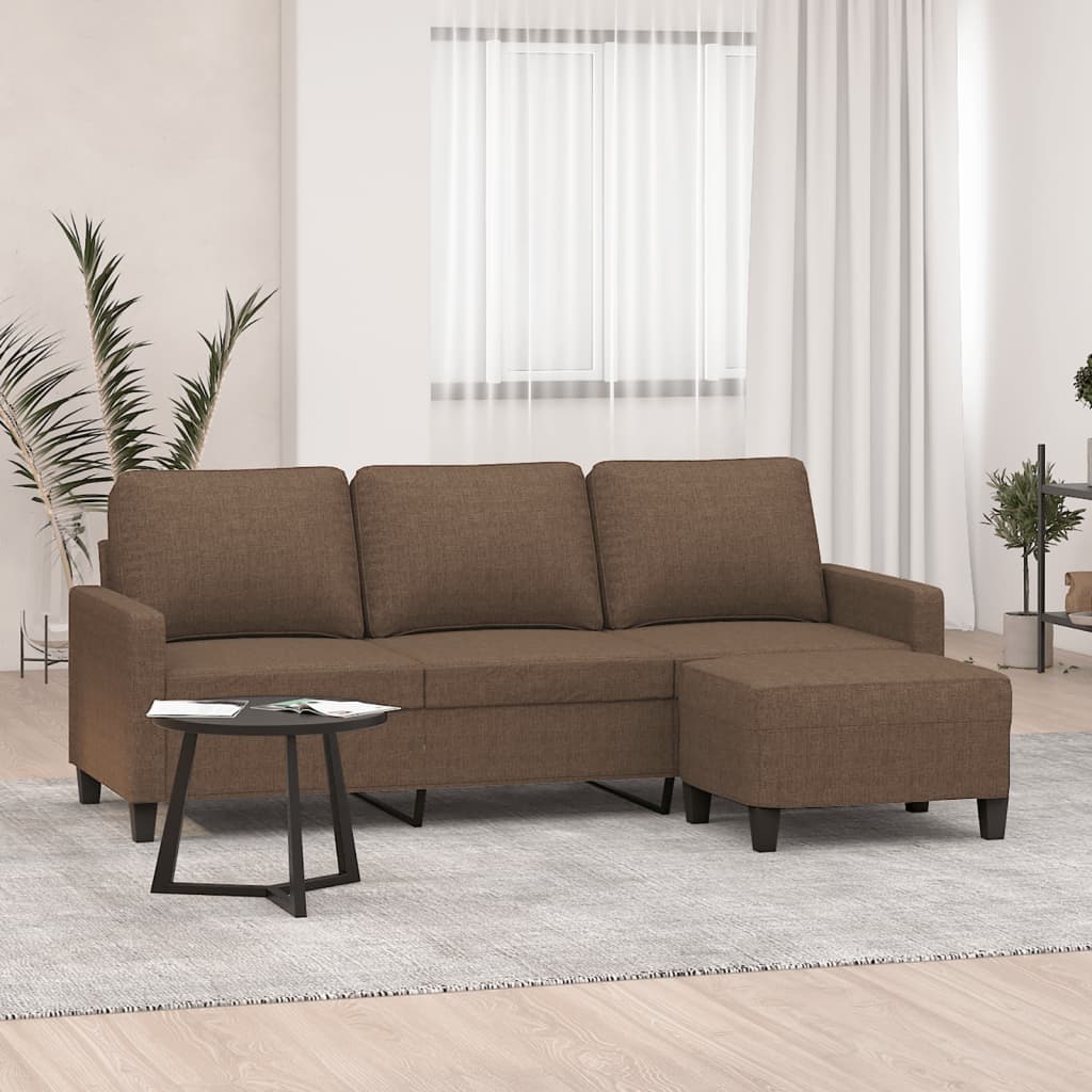 3-Sitzer-Sofa mit Hocker Hellgrau 180 cm Stoff