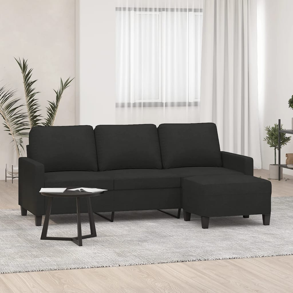 3-Sitzer-Sofa mit Hocker Hellgrau 180 cm Stoff
