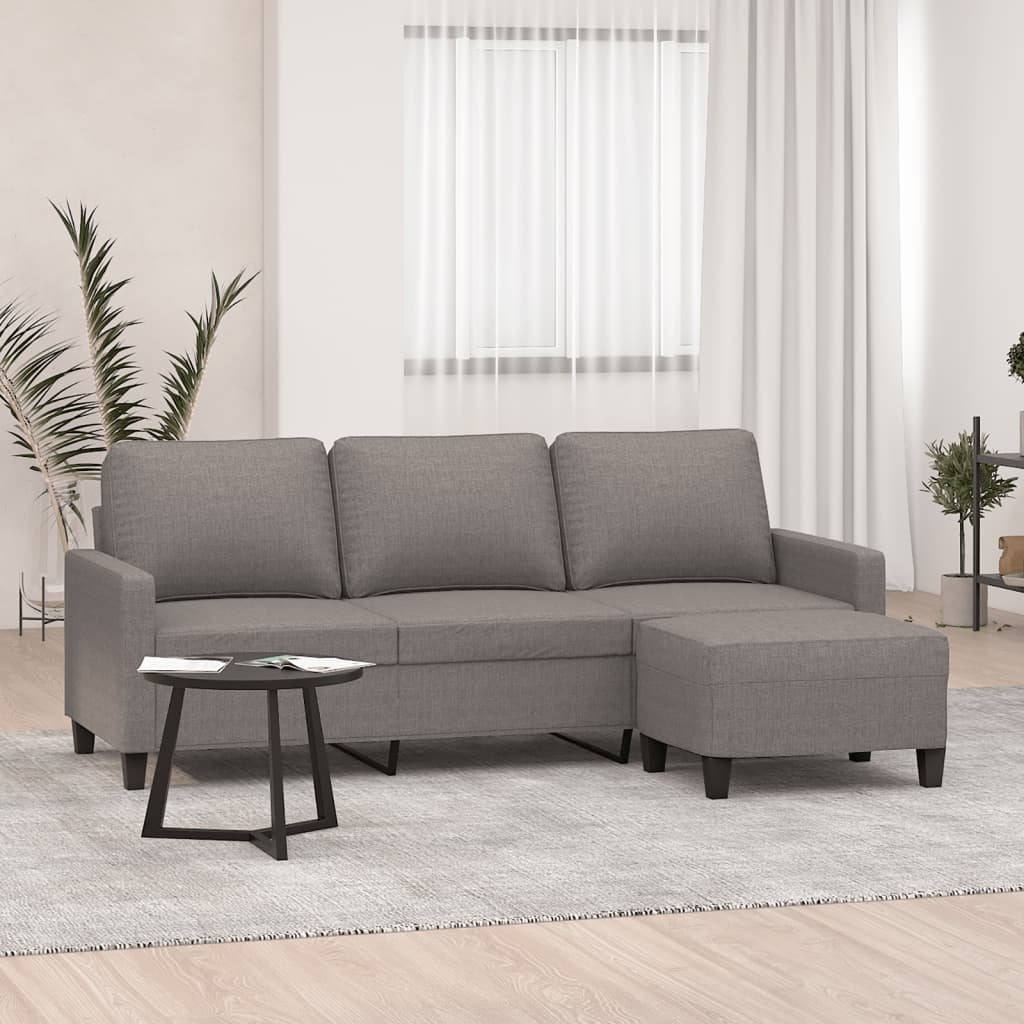 3-Sitzer-Sofa mit Hocker Hellgrau 180 cm Stoff